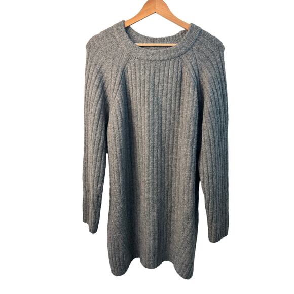 Bershka Dresses & Skirts - Bershka Large Gray Sweater Dress Longline Ribbed Knit